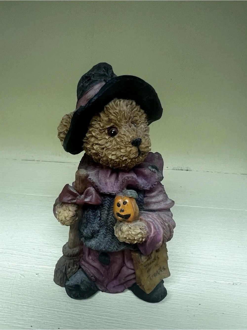 Decorative Brown Teddy Figurine in Purple Outfit - Seasonal Pet Accent
